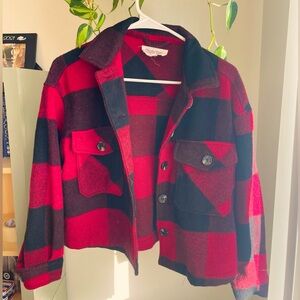 Hippie Rose Red and Black Buffalo Fleece Shacket-Women’s Small